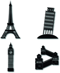 famous-world-landmarks-around-world-with-travel-composition | eiffel tower city
