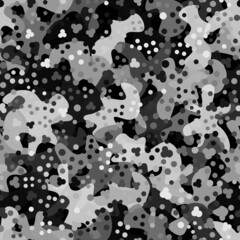 Military and hunting camouflage grayscale flecktarn seamless pattern