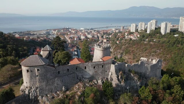 Trsat castle of old city port at the river Rijecina firth in Rijeka, Croatia