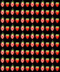 Naklejka premium いちごの果実と断面のシームレスパターン 手描き水彩イラストのフルーツ柄テキスタイル