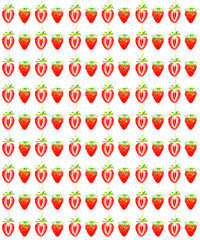 いちごの果実と断面のシームレスパターン　手描き水彩イラストのフルーツ柄テキスタイル