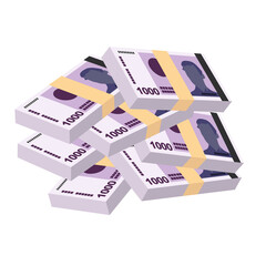 Norwegian Krone Vector Illustration. Norway money set bundle banknotes. Paper money 1000 kr. Flat style. Isolated on white background. Simple minimal design.