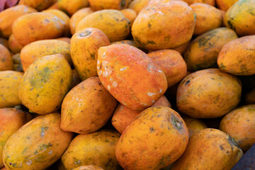Papaya fruit in the food market. Fresh produce for sale in the traditional market.