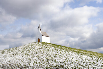The Little White Church On The Hill In The Hague The Netherlands During Winter Snow.
