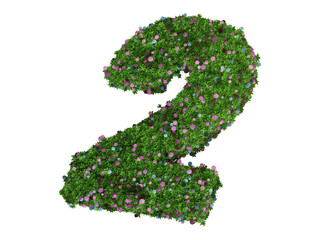 3d rendering of Alphabet number 2 made of hydrangea flower. high resolution image in isolated white background