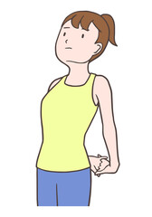 大胸筋と三角筋のストレッチをする女性