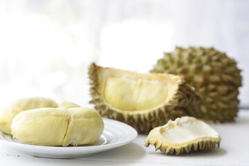 Durian fruit.Tasty durian that has been peeled has a sweet taste. a fruit of Thailand