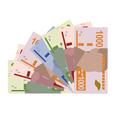 Swedish Krona Vector Illustration. Sweden money set bundle banknotes. Paper money 100, 200, 500, 1000 kr. Flat style. Isolated on white background. Simple minimal design.