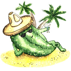 Cute cactus watercolor illustration