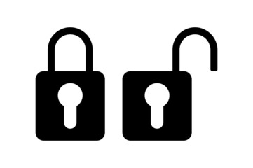 Locked and unlocked padlock black vector icon
