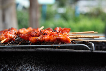 Grilled chicken sauce at Thai street food market