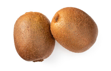 Whole kiwi fruits isolated on the white background, top view.