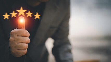 Customer SatisfShows Excellent Service Satisfaction.action Concept, encouragement and five-star...