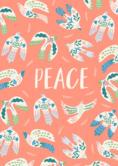 Doves of peace. Vector illustration. Template for card, poster, flyer and other