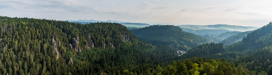 View from Strmen castle ruins in Teplicke skaly rock town in Czech republic