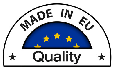 Made in EU Quality icon, circle button, vector european union quality certificate illustration.
