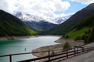 picturesque Vernagt-Stausee or Lago di Vernago in South Tyrtol (Italy)