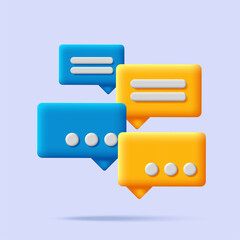 3d chat message bubbles composition, render yellow and blue shapes