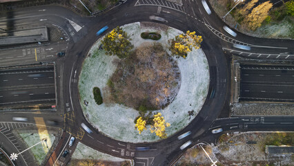 Snow-covered roundabout