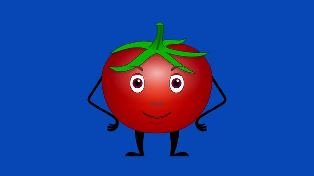Cartoon tomato talking loop with alpha channel. Vegetable animation on a transparent background.