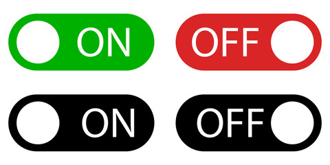 Flat icon On and Off Toggle switch button sign. Red, green and black. Vector illustration.