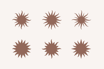 Sun design element. Set of 6 geometric shape. Modern linear design emblem. Simple contour vector element for pattern, badge, label and sticker.