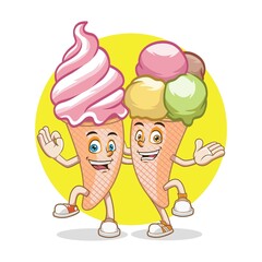 Smilling Twin Ice Cream Mascot Vector Design