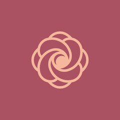 Rose flower emblem with spiral element. Modern linear design print.  Modern abstract linear compositions and graphic design elements.