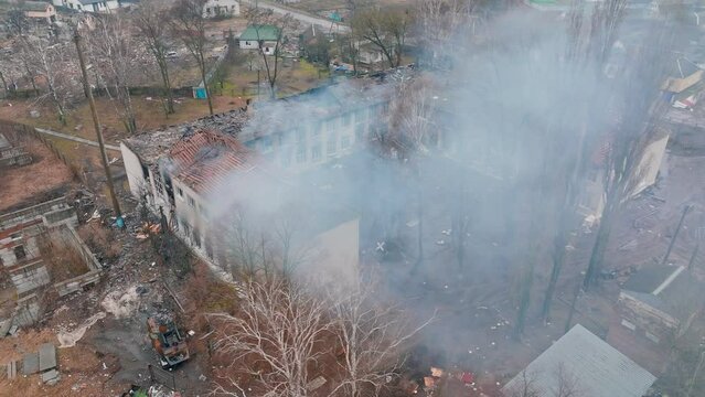 War bomb ukraine house fire ruin village country danger destroy