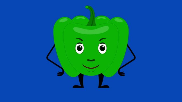 Cartoon capsicum talking loop with alpha channel. Vegetable animation on a transparent background.