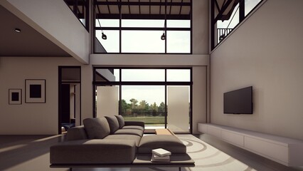 outdoor view of living room 3d illustration