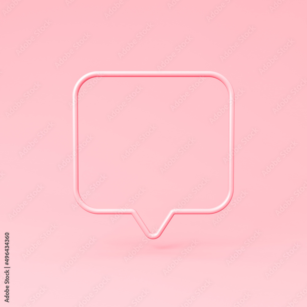 Poster blank pink speech bubble pin isolated on pink pastel color background with shadow minimal concept 3d
