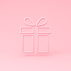 Pink gift box icon or present box isolated on pink pastel color background with shadow minimal conceptual 3D rendering