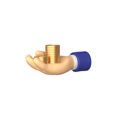 Hand holding coin Isolated on White background, cartoon, business concept, 3d rendering.