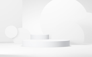 Podium abstract background. Geometric shape.white colors scene. Minimal 3d rendering. Scene with geometrical background. 3d render