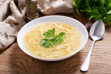 plate of chicken noodle soup