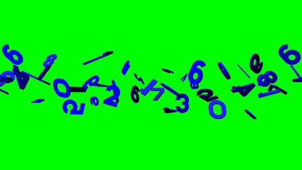 Fototapeta na wymiar Blue numbers on green chroma key background. 3D illustration for background. 