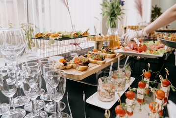 Delicacies and snacks at the buffet or banquet. Catering.