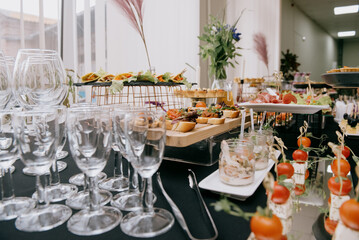 Delicacies and snacks at the buffet or banquet. Catering.