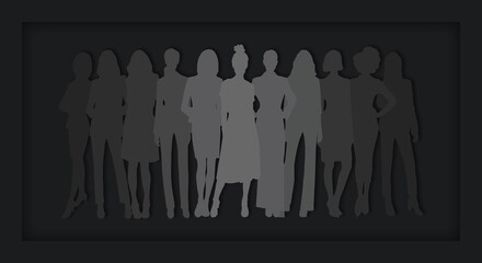 Women silhouette vector, group of powerful females standing together