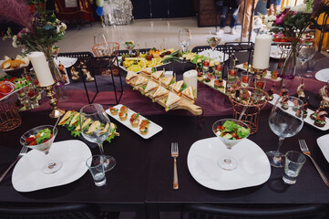 Delicacies and snacks at the buffet or banquet. Catering.