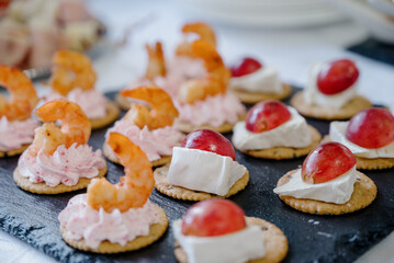 Delicacies and snacks at the buffet or banquet. Catering.