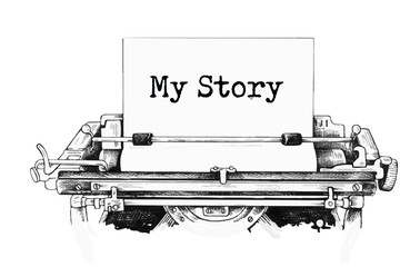 My Story typed words on a vintage typewriter. Close up. - obrazy, fototapety, plakaty