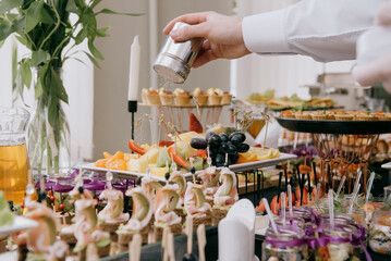 Delicacies and snacks at the buffet or banquet. Catering.