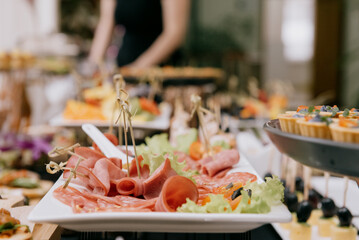 Delicacies and snacks at the buffet or banquet. Catering.