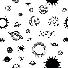 Cosmos seamless pattern, doodle pattern