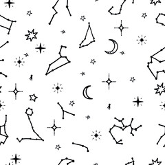Cosmos seamless pattern, doodle pattern