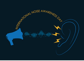 International Noise Awareness Day - Hearing and sound waves with alarm beams indicating annoyance
