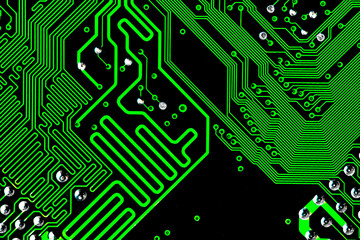 Macro Close up of printed wiring on PC circuit board.
