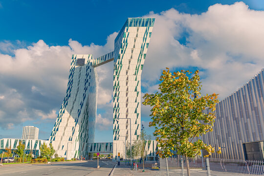 Two Towers Of Modern AC Hotel Bella Sky And Bella Exhibition And Conference Center In The Ørestad District Of Copenhagen, Denmark